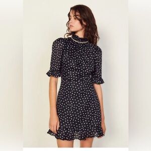 Sandro Like New navy and White Polka Dot Mini Dress size 38